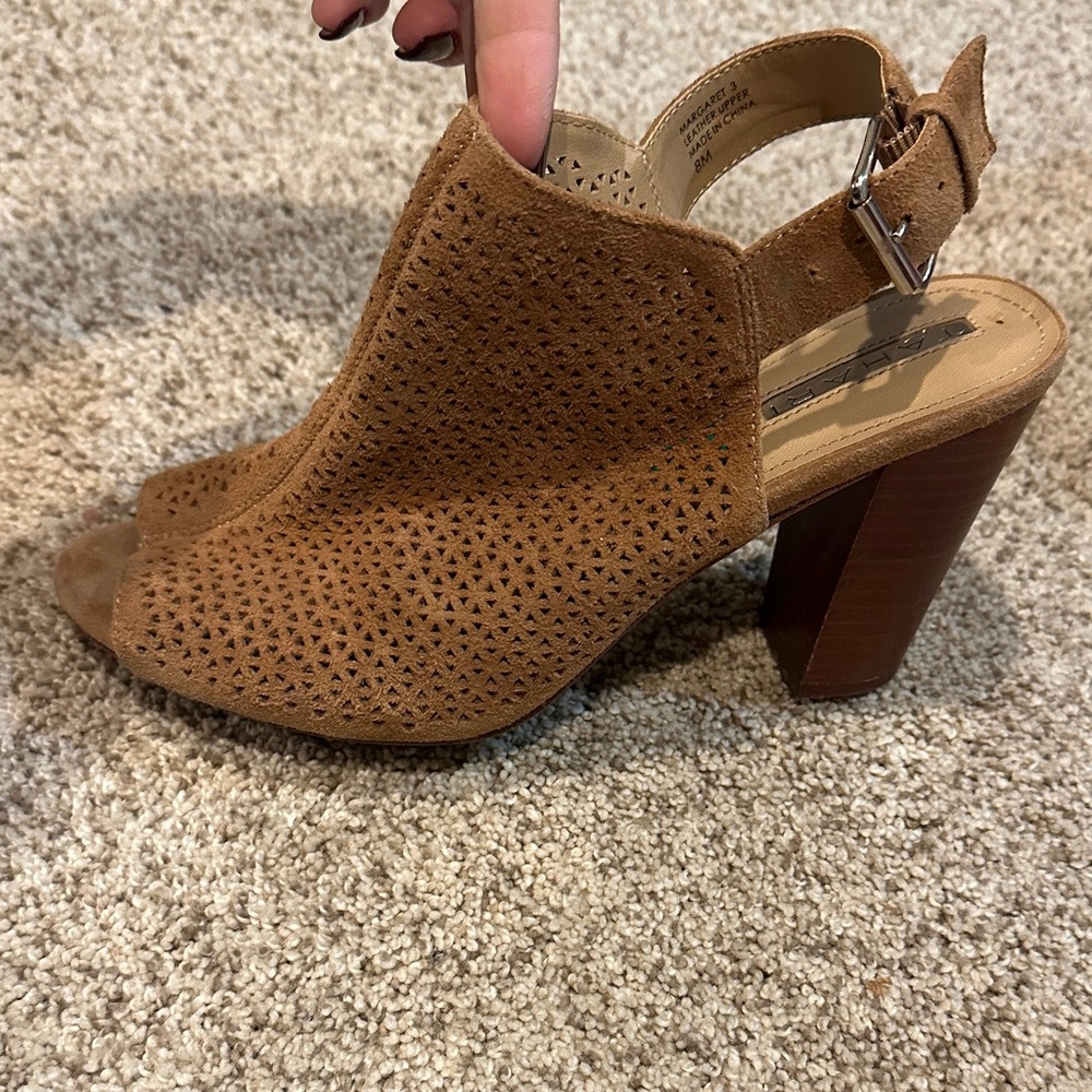 Tahari Brown Peep-Toe Block Heel Sandals